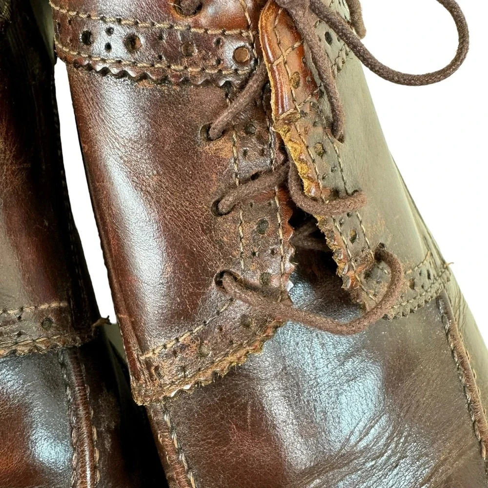 Zelli Chestnut Brown Calfskin‎ Leather Split Toe Oxford Lace Up Dress Shoes 10M